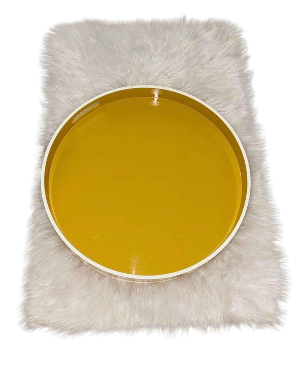 West Elm Large Lacquer Round Tray (21”) Round Mustard Yellow Serving Tray